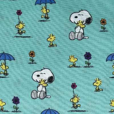 Snoopy and Woodstock Character Print Fabric Pattern